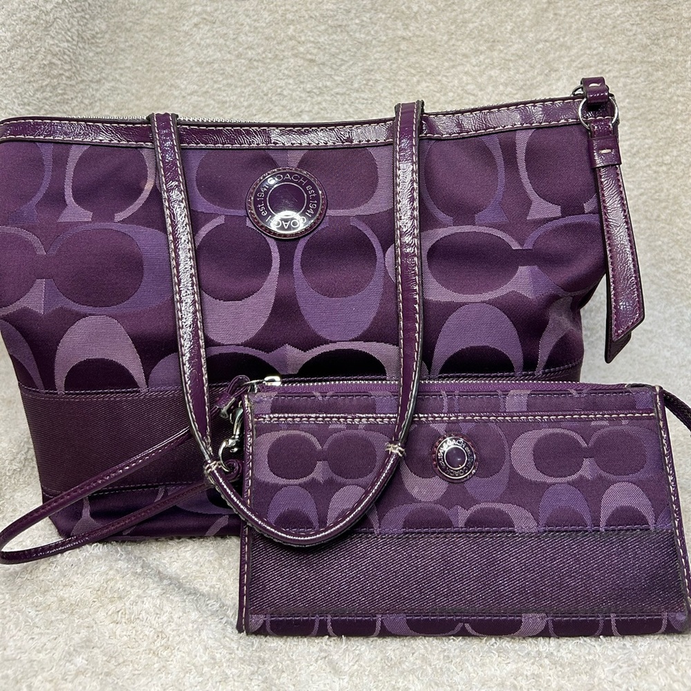 COACH Purple Shoulder Bag with Matching Wallet